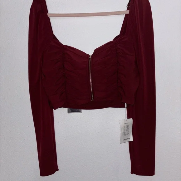 Self-Portrait Burgundy Long Sleeve Crop Top - Picture 8 of 8